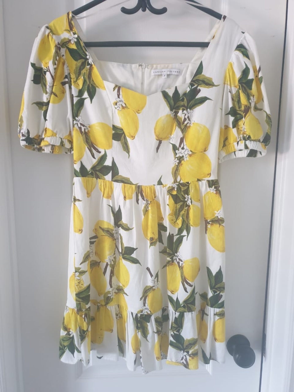 English Factory White Lemon Print Short Dress